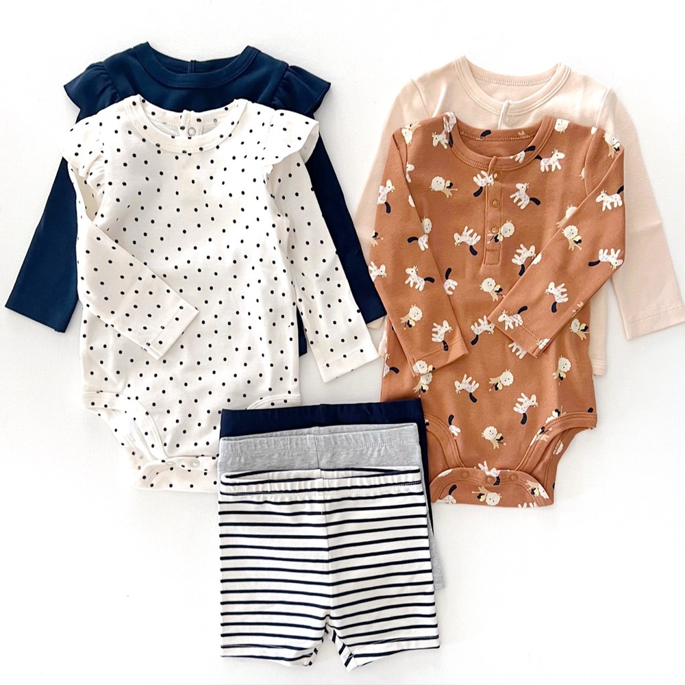 Amazon Essentials Baby Bodysuits and Biker Shorts 7 Piece Bundle Size 6-9 Months